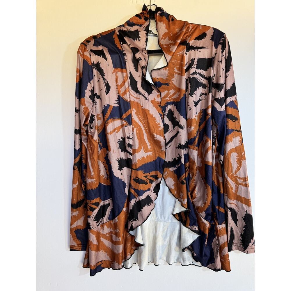 Women’s Print‎ V-neck Open Front Cardigan Casual Print Long Sleeve Sz M